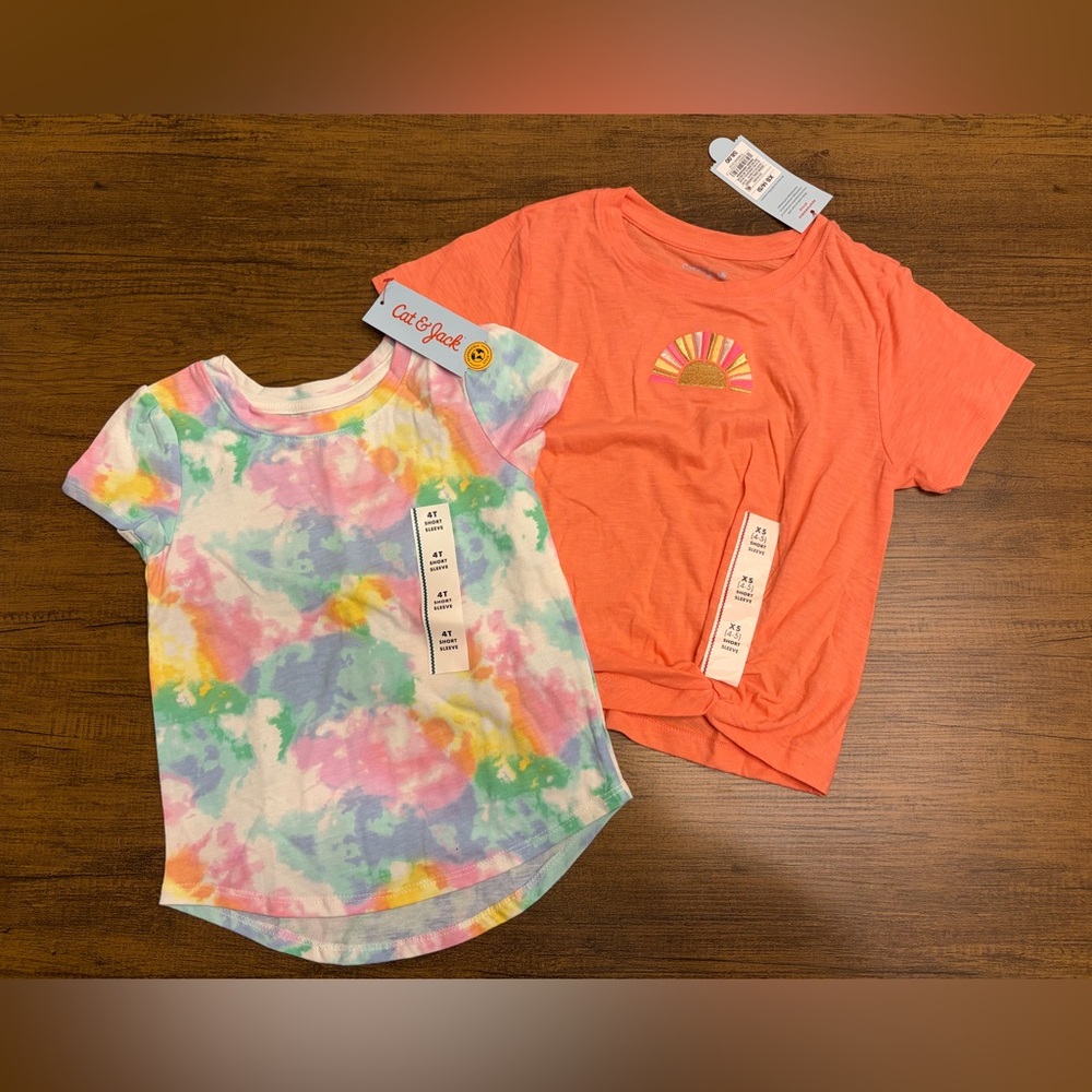 Cat & Jack Coral Sunrise Tee and Pastel Tie-Dye Tee